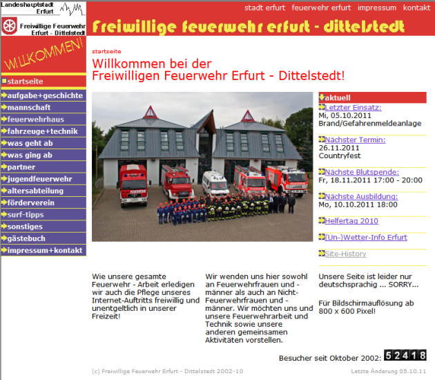 Screenshot der ersten Webpräsenz Screenshot der ersten Webpräsenz